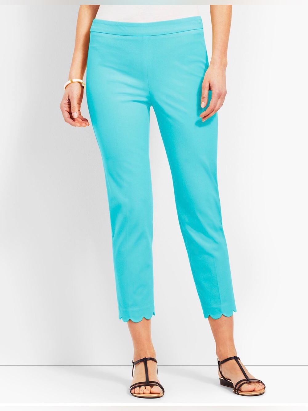 Talbots Chatham Crop pants with scalloped edges. Tiffany Blue size 16P NEW